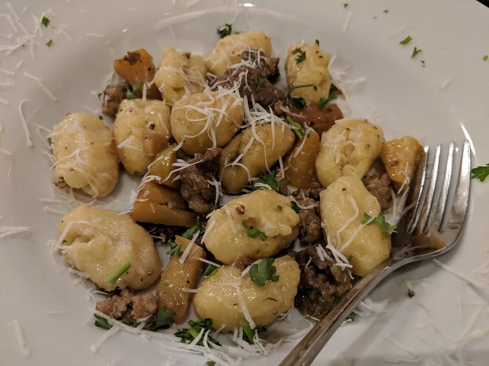 Acorn Squash Gnocchi with Apples and Sausage